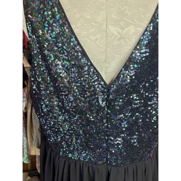 Torrid Mermaid Blue & Black Sequin Chiffon Skater Midi Dress V-Neck NWT Size 20 - Picture 7 of 12